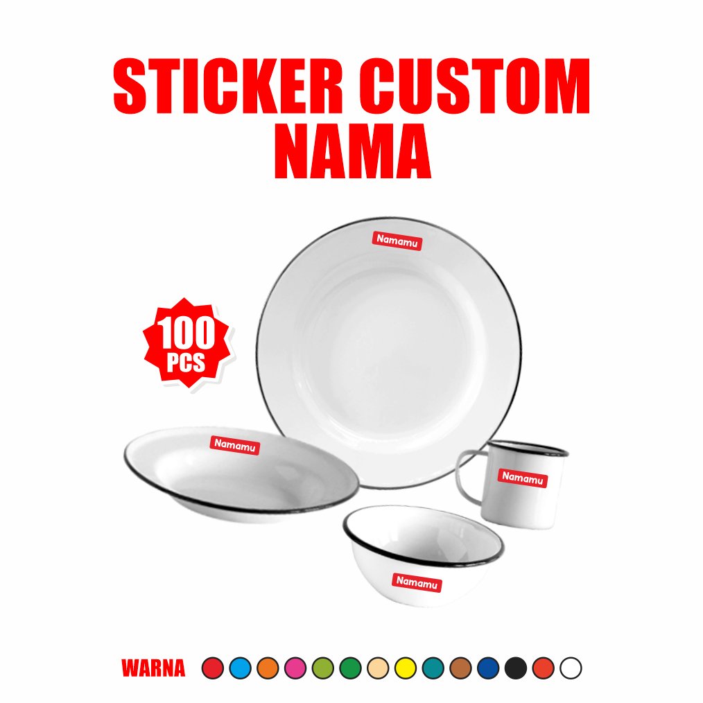 100 Pcs Sticker Custom Nama Piring Sendok Botol Barang Perabotan Stiker Waterproof Timbul