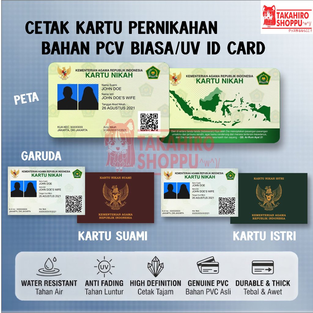 CETAK ID CARD PERNIKAHAN BAHAN PVC TEBAL / CETAK KARTU PERNIKAHAN / CETAK KARTU NIKAH SUAMI ISTRI / 