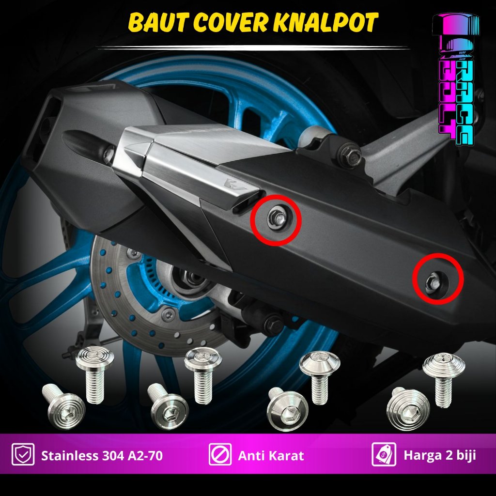 Baut Cover Tameng Knalpot Vario PCX Nmax Aerox Mio Beat dll Stainless 304 A2-70 Genio Scoopy Genio N