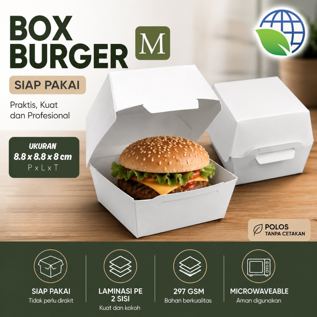 Box Burger - Kotak Burger - Dus Burger - PUTIH-M (50 pcs)