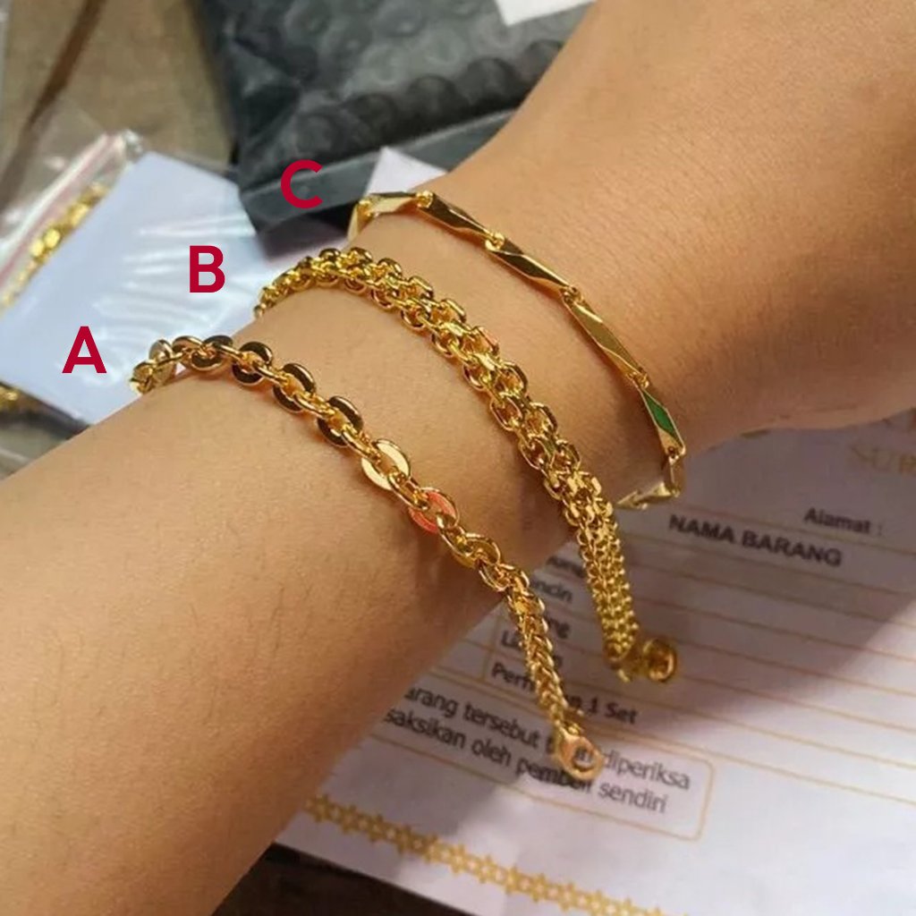 Gelang Rantai Wanita Lapis Emas Bahan Koin Model Korea Simple Elegan Motif Rantai Kekinian A B C