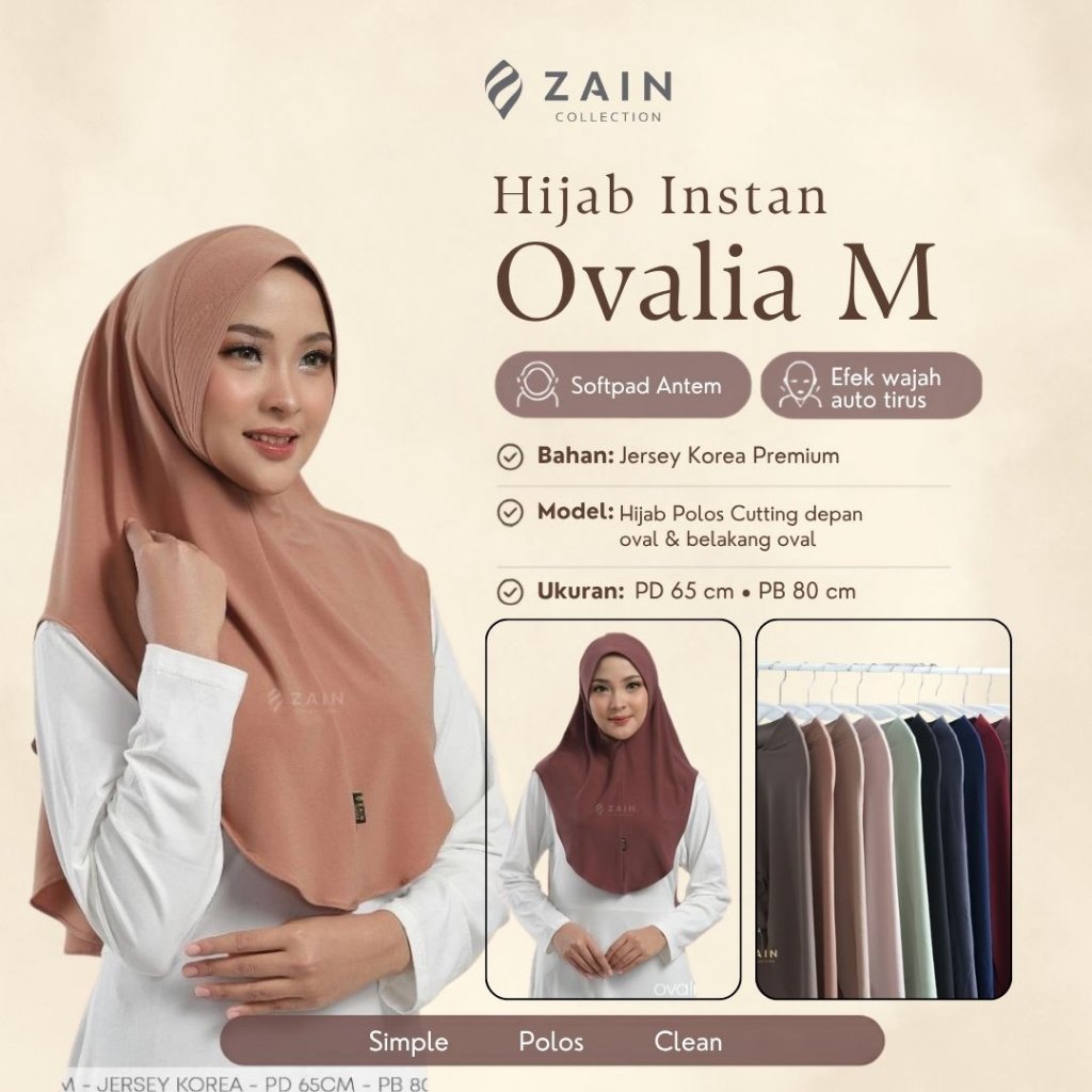 Zain Collection Bergo Ovalia M Hijab Instan Oval Jersey Korea Pet Antem Adem Nyaman Praktis