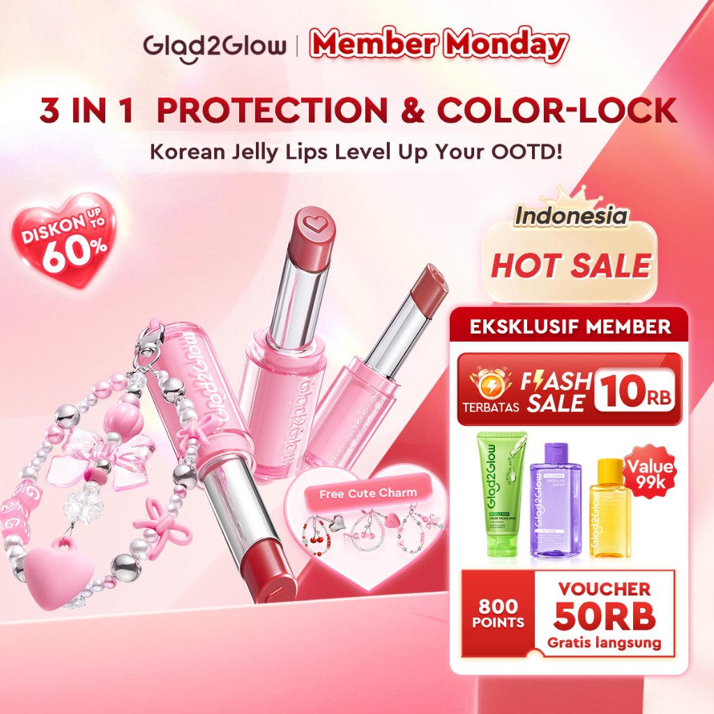 Glad2Glow Lip Balm GLOWY TINT LIP BALM Melembapkan & Menghaluskan - Tekstur Ringan Tidak Lengket - 24H Color Lock - Liptint&Lipstik G2G Glad2glow official store