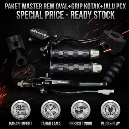Paket master rem Oval Black + GRIP OCTAGON + JALU pcx Chrome Universal All Motor Vixion Tiger Beat V