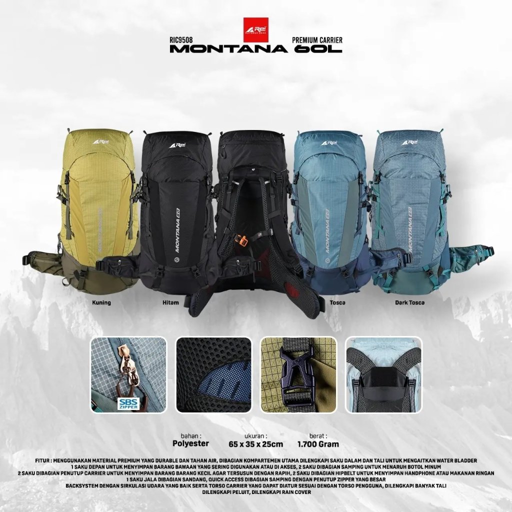 Tas Gunung Arei / Carrier Premium Montana 60 Liter Arei Outdoorgear