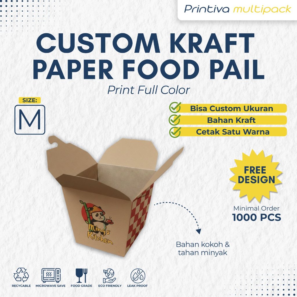 CUSTOM Cetak Food Pail Selip Size M KRAFT food grade/ PAPER RICE BOX