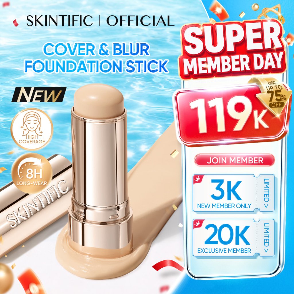 [NEW LACUNCH] SKINTIFIC - Cover Smooth Blurring Foundation Stick SKIN TINT STICK | Tahan Lama 8H STAY FLAWLESS SOFT MATTE FINISH Full Coverage Refill Cushion Concealer Highlighter Contour Blush SKINCARE-INFUSED Makeup