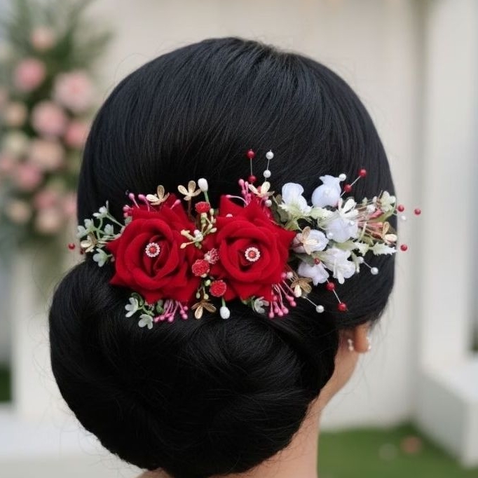 Aksesoris Sanggul Bunga Mawar / Hiasan Sanggul Pengantin  Bunga Mawar