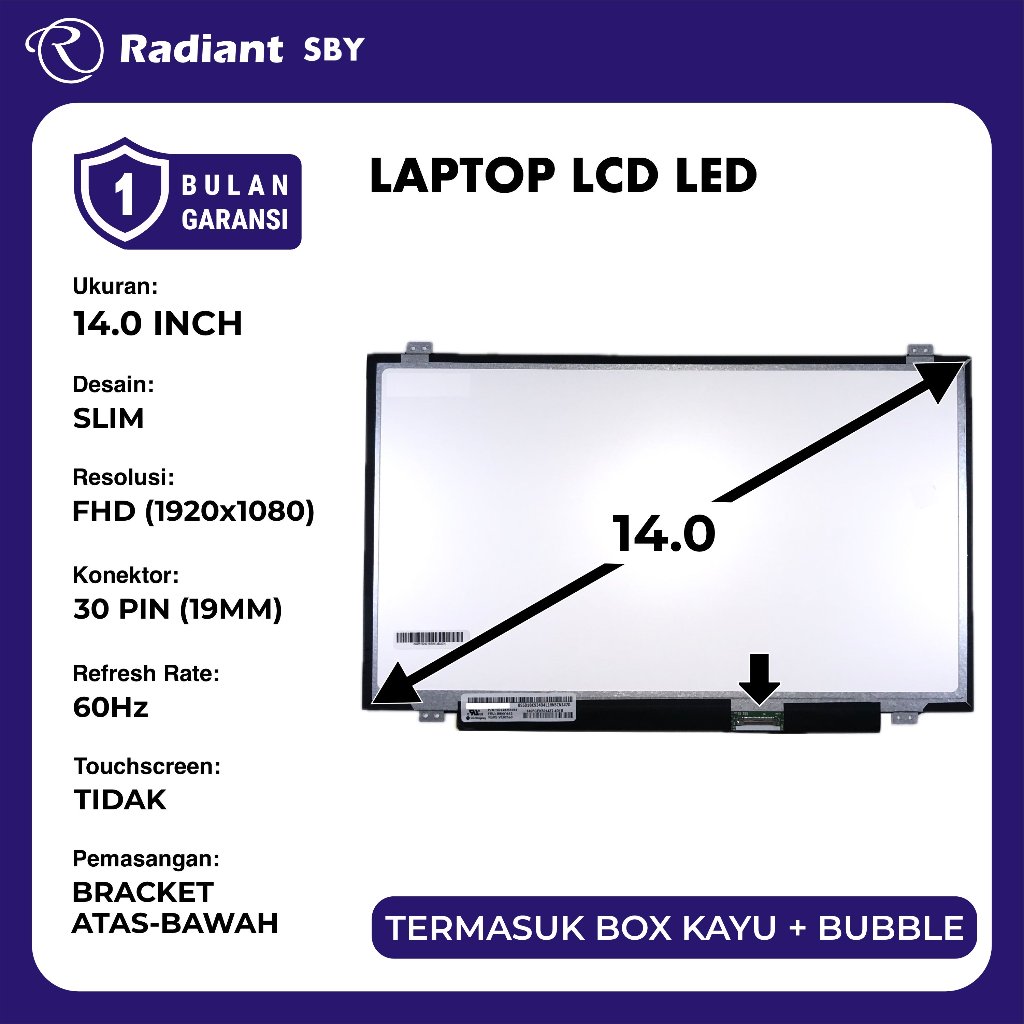 LCD LED 14.0 Slim 30 pin FHD Bracket Atas Bawah