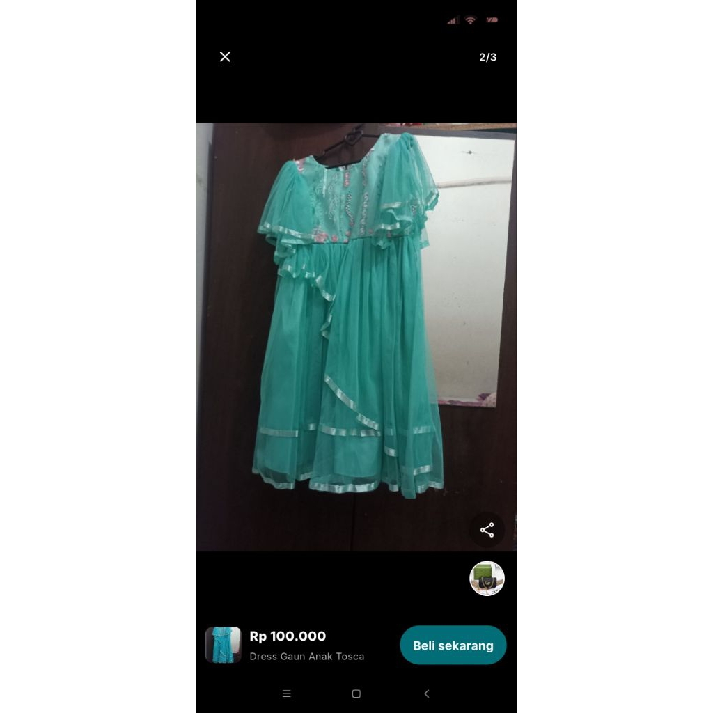 Dress Gaun Anak Tosca lengan pendek motif renda warna hijau tosca