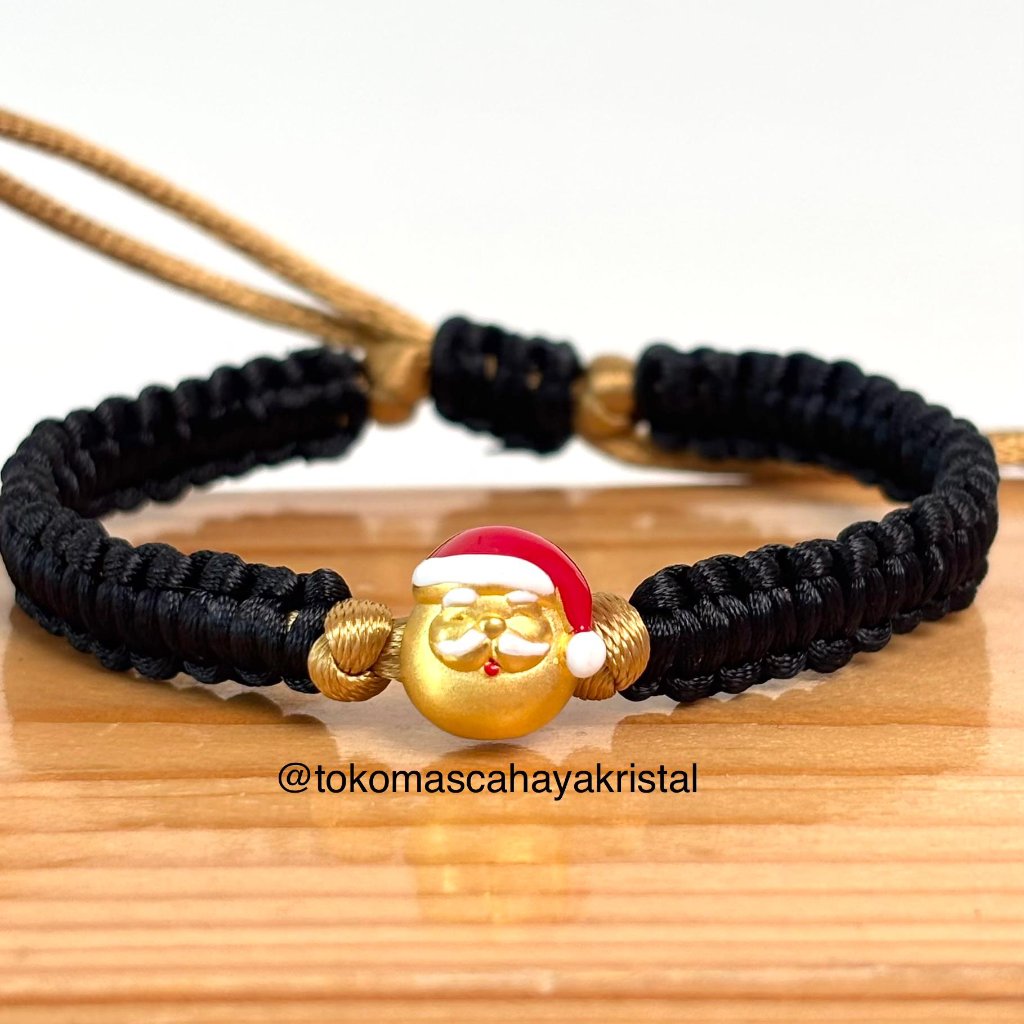 Gelang Tali Emas Charm Santa Merah Emas 24 K - Gold Bracelet