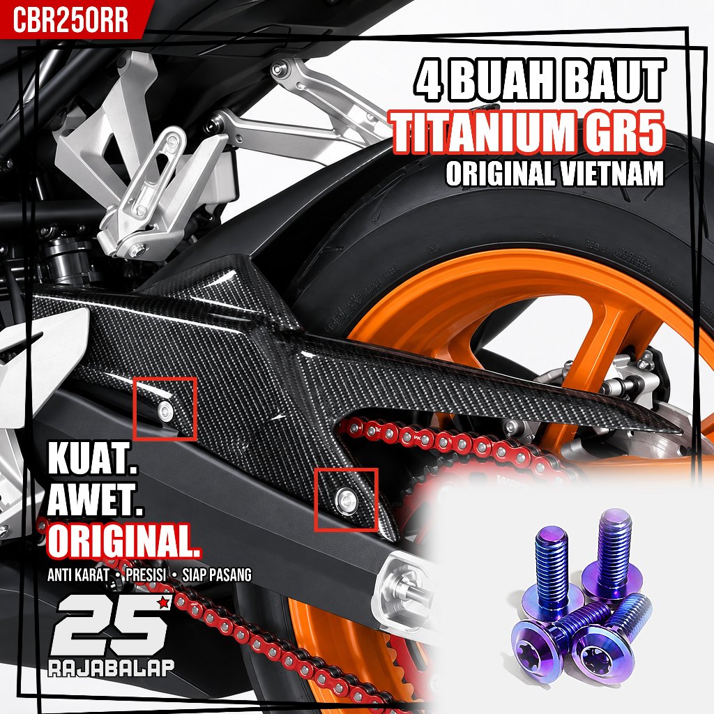 4 Buah Baut Hugger CBR250RR Swing Arm Tutup Rantai Titanium GR5 CBR 250RR Original Vietnam