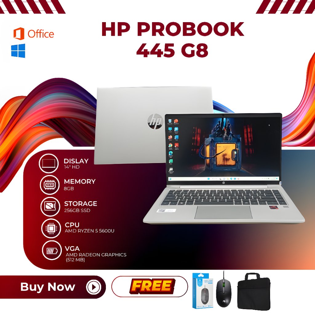 Laptop HP ProBook 445 G8 14 Inci HD RAM 8GB SSD 256GB CPU AMD Ryzen 5 5600U