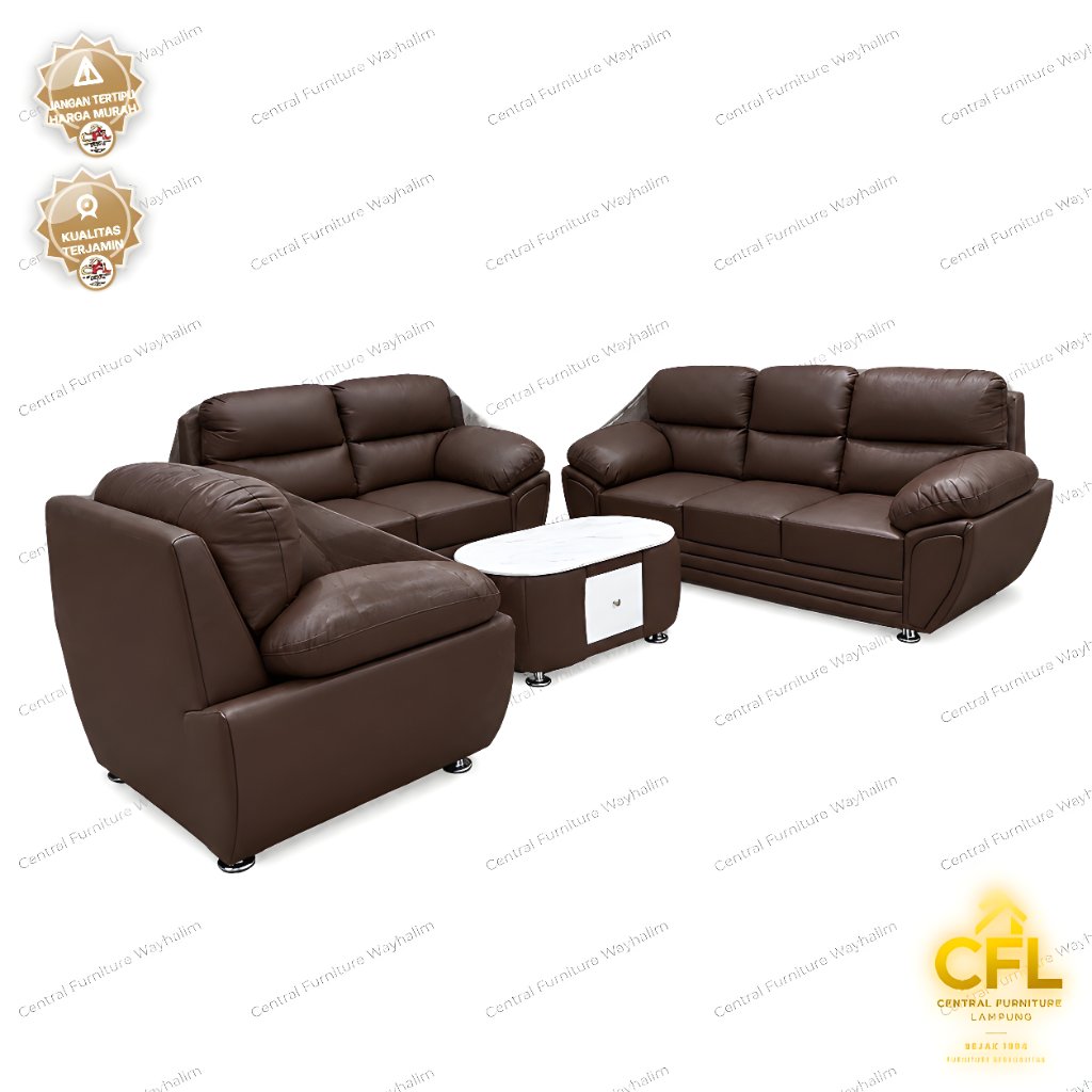 CENTRAL - SET SOFA RUANG TAMU EMPUK KANTOR  PREMIUM 321 SILIKON DAKRON MINIMALIS DENGAN MEJA