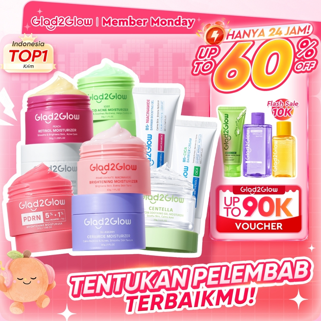 Glad2Glow Moisturizer Series Mencerahkan Pencerah Wajah Anti Jerawat Penuaan Hilangkan Flek Tenangkan Kulit Niacinamide 377 Retinol Centella Skincare Pelembab Esensi Perawatan Kulit day cream tone up g2g official store