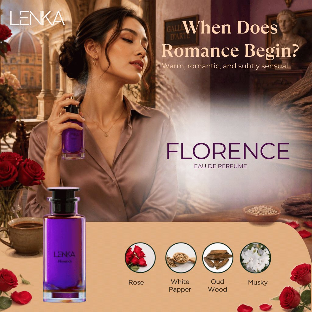 Lenka - Parfum Unisex Florence Eau de Perfume 60ml  - Feminim Wanita Pria, Wangi Bunga Lembut Elegan