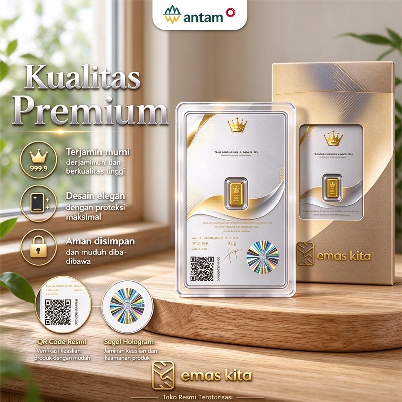 Emas ANTAM 0.1 0.25 Gram 24K Original Kemurnian 99.9% Bersertifikat Resmi Cocok untuk Koleksi dan In