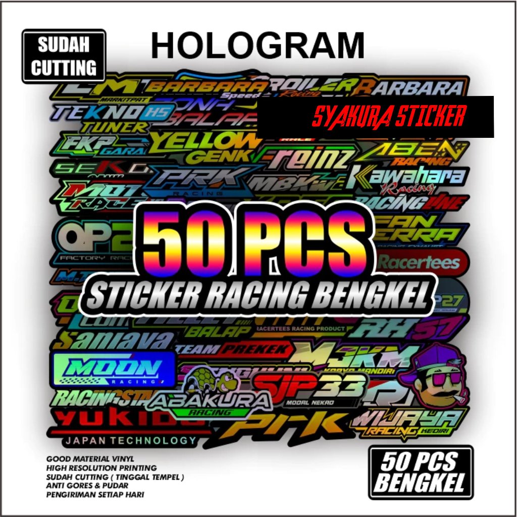 Isi 50 Lembar Sticker Racing Hologram Sticker Pack Sticker Sponsor Racing Sticker Motor Sticker Keci