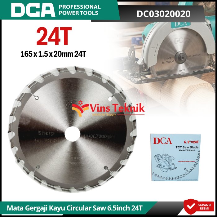DCA Saw Blade Mata Gergaji Kayu Circular Saw 6.5X24T Saw Blade 6.5 Inch 24 DC03020020