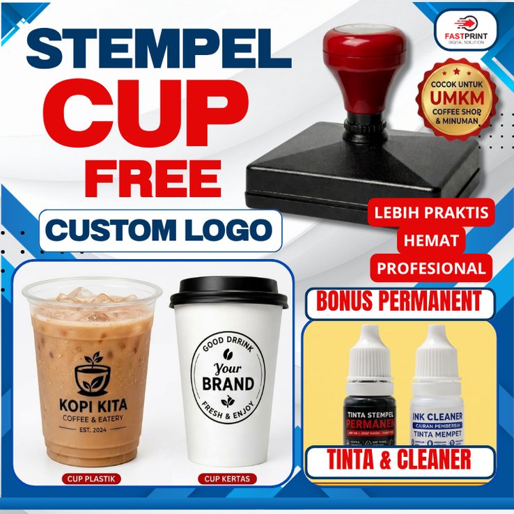 Stempel Gelas Cup / Plastik / Custom-Free Tinta / Stempel Cup Plastik