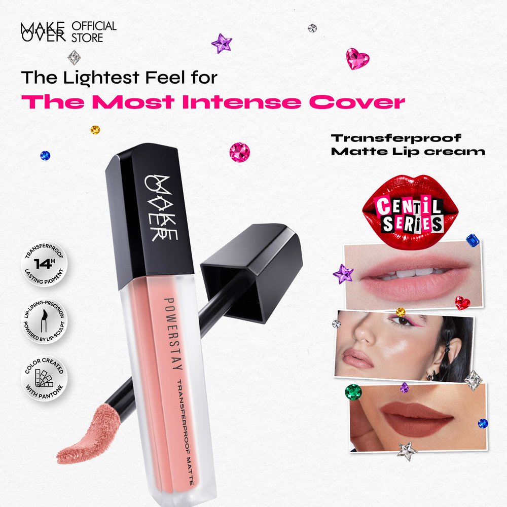MAKE OVER Powerstay Transferproof Matte Lip Cream 4,5g - Lipcream x PANTONE Tahan Lama 14 Jam Long Wear All Day Tidak Kering Ringan Ombre Lips Color Nude Lipstick Matte 14H Make Up Long Lasting Somethin Time Less Stain w Maybe Euphoria