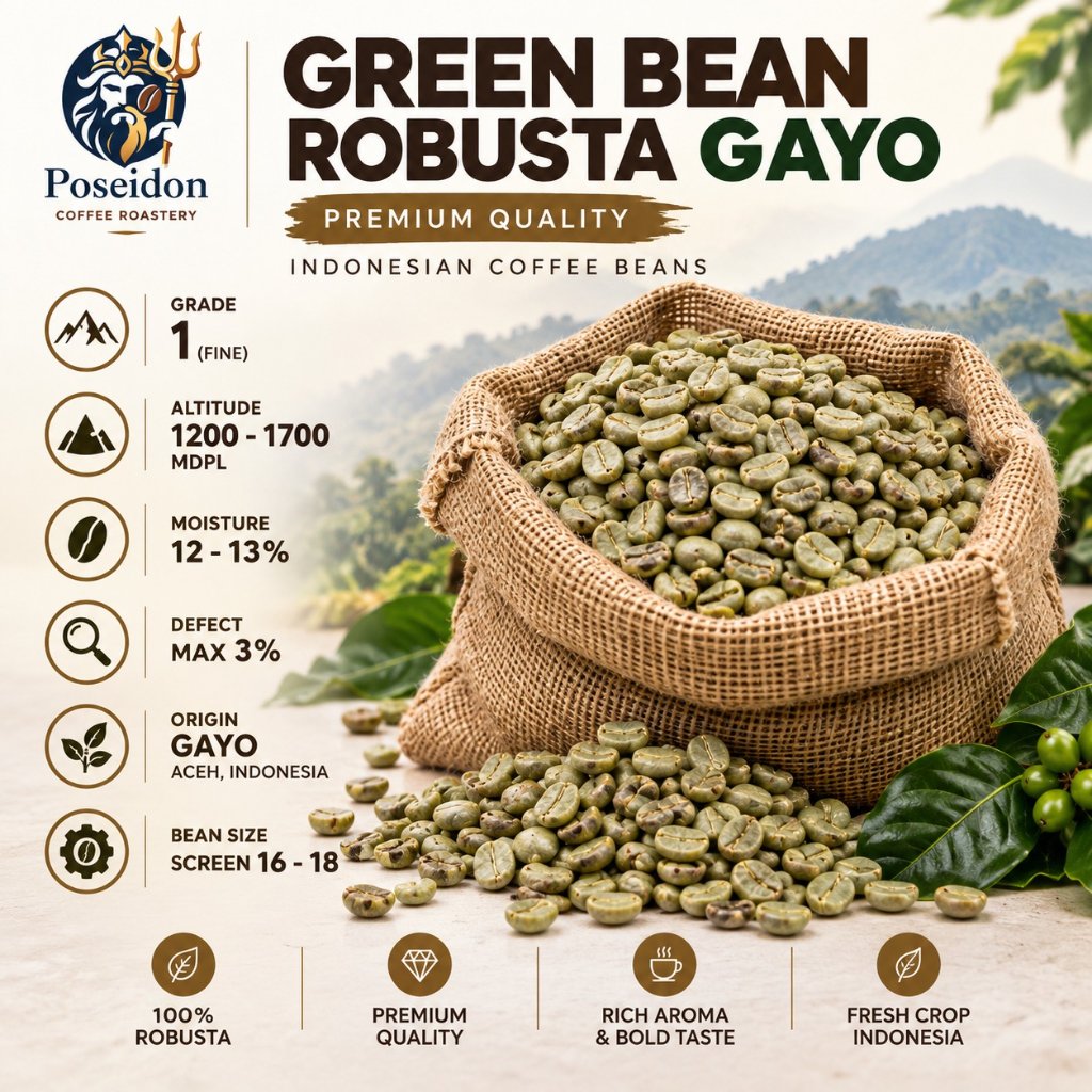 Biji Kopi Hijau Robusta Gayo Grade 1 Fine