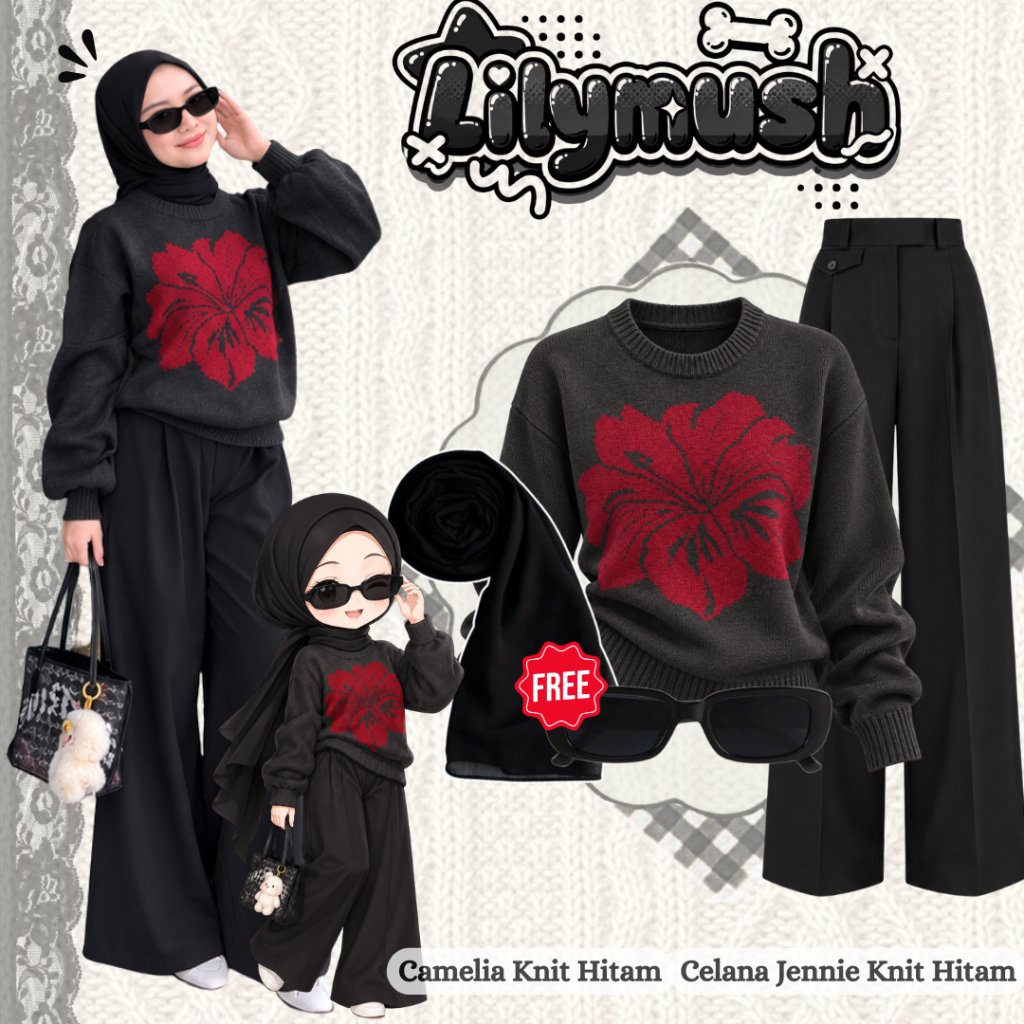 Lilymush Set Outfit Kalcer Wanita Kekinian (Sweater + Celana Kulot Wanita) Outfit Hijab Friendly |17