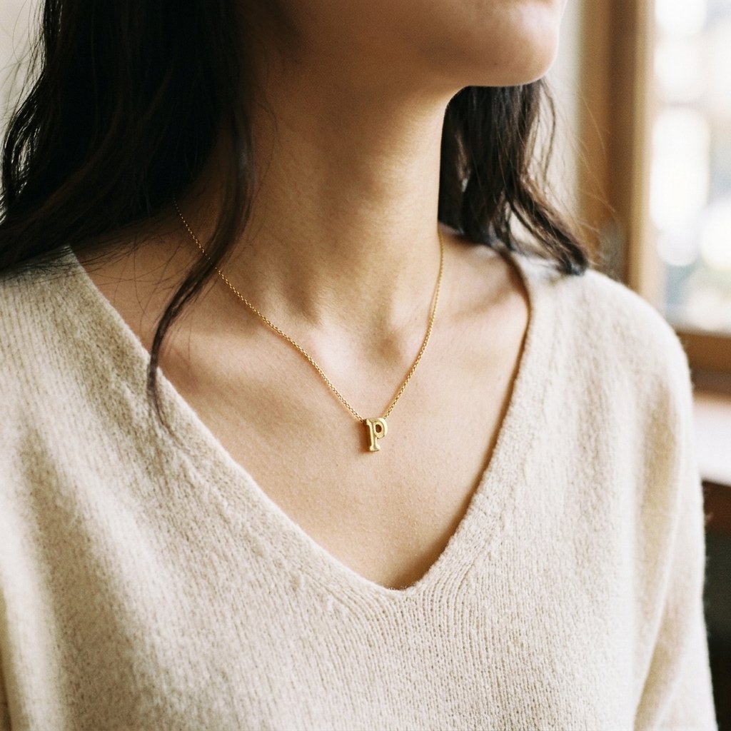 Kalung Rantai Liontin Huruf P Kecil Simple Korean Style Aksesoris Harian Wanita Awandini Jewelry