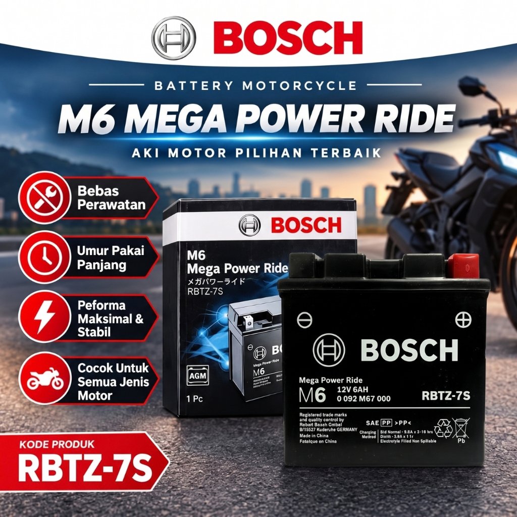Bosch Aki Motor GTZ7S / RBTZ-7S / YTZ6V - 6Ah Aki Kering