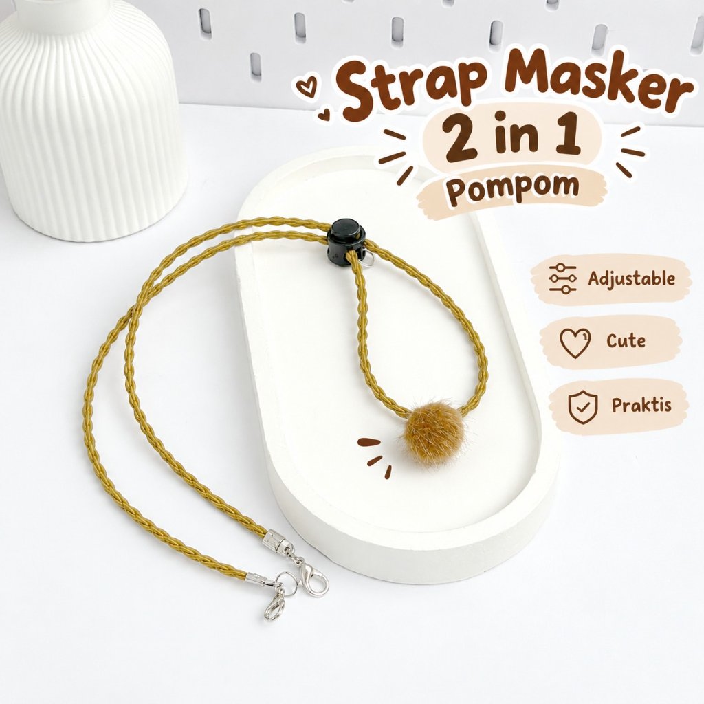 Strap Masker Pompom Premium 2in1 / Tali Gantungan Masker Hijab Korea / Konektor Kalung Masker Anak W