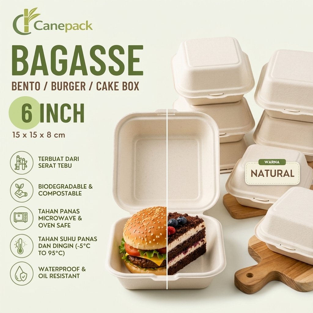 [GROSIR] Bagasse Bento Box 6 Inch Korean Cake Box Burger Box Tart Mini Clamshell Food Box Eco Friend