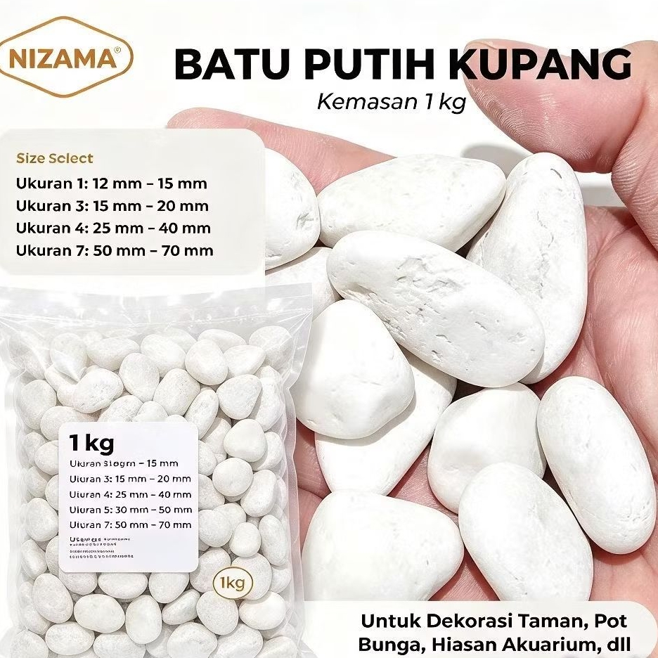 1kg batu putih kupang/Batu koral putih/batu taman/Batu hias coral putih paling kecil 1 kg /Batu puti