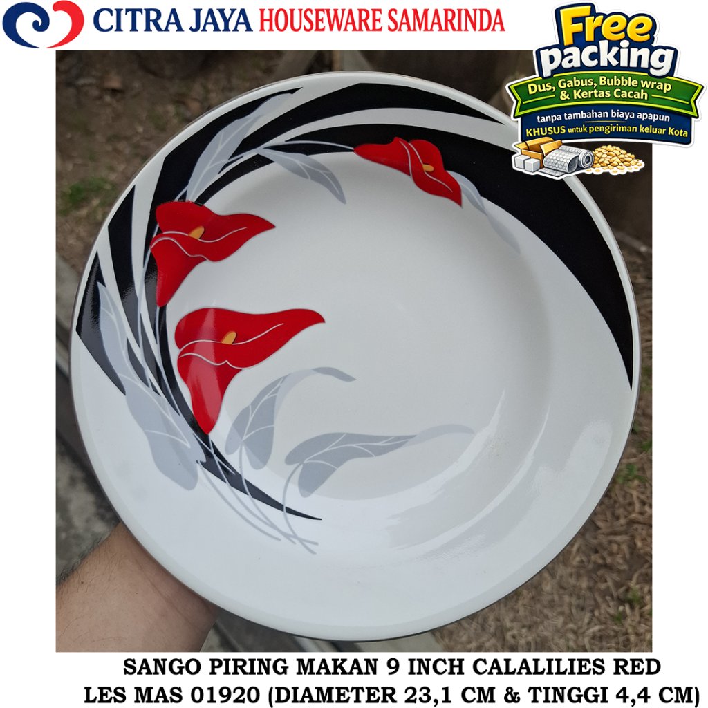 Piring MAKAN 9 INCH (6 PCS / 1 LUSIN) SANGO 01920 MOTIF CALALILIES RED KERAMIK