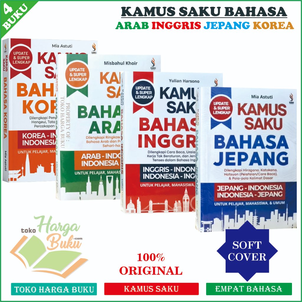 Foto Paket 4 Buku Kamus Saku Bahasa Arab Inggris Jepang Korea Lengkap untuk Pelajar Mahasiswa & Umum - Ranah Buku