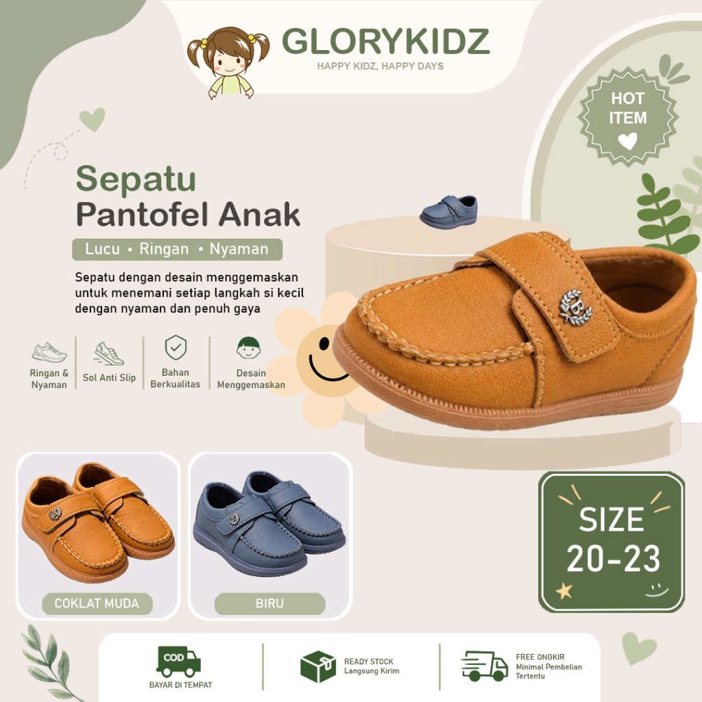 GLORYKIDZ SHB453 Sepatu Pantofel Anak Laki Laki 1 Tahun - 3 Tahun Sepatu Loafers Anak Cowok Slip On 