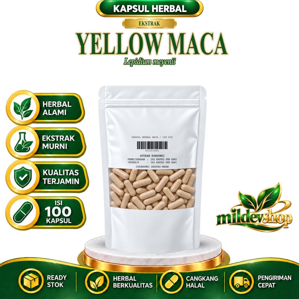 Yellow Maca Akar Maca Root Ekstrak Herbal Kapsul Curah 100 Kapsul 600 mg Lepidium meyenii