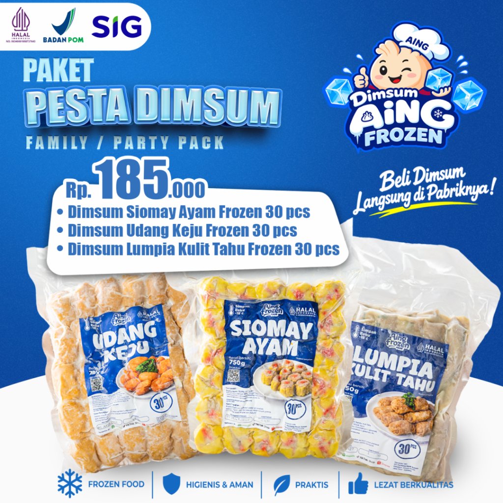 Paket Pesta Dimsum AING Frozen Family Pack ( Dimsum Siomay Ayam, Udang Keju, Siomay Mercon - 30 pcs)