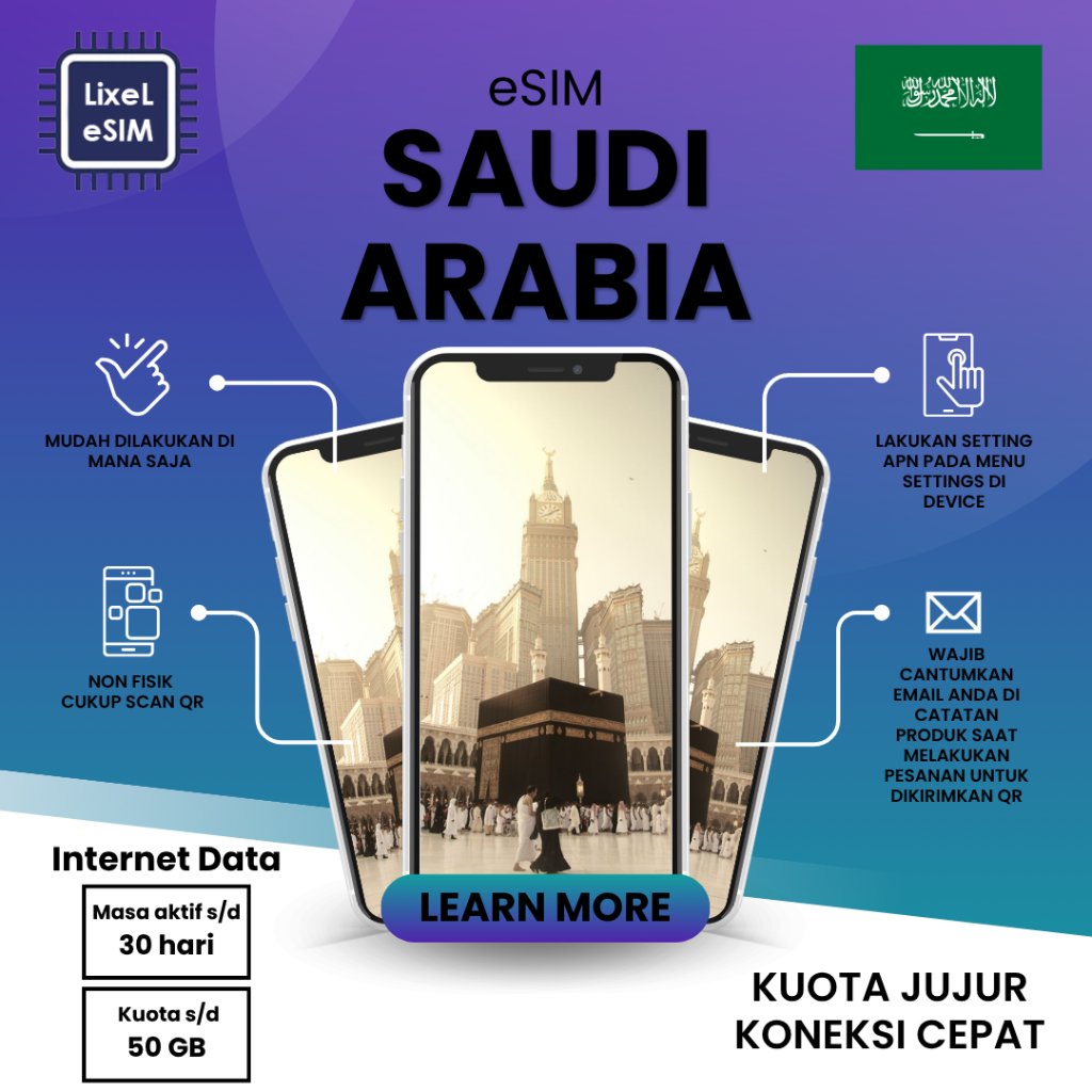 eSIM Saudi Arabia Internet Kuota Data | Travel eSIM Arab Saudi Umroh Haji