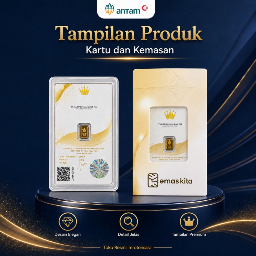 Emas Antam 0.1 Gram Original Logam Mulia Emas Batangan Mini 24K Fine Gold 999.9 Koleksi Hadiah