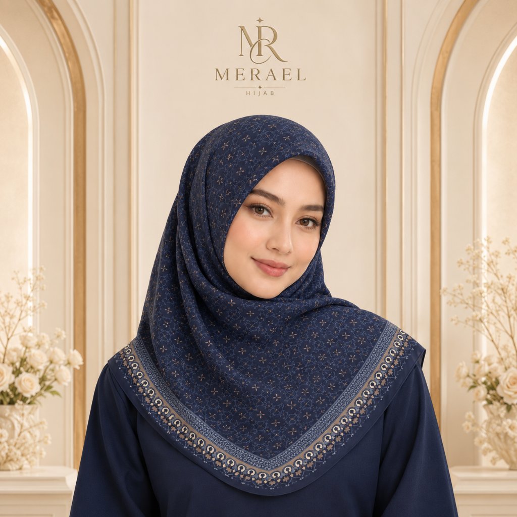 Hijab Segiempat Jumbo Syari Voal Motif Basic Jahit Tepi 130x130 - Merael Hijab