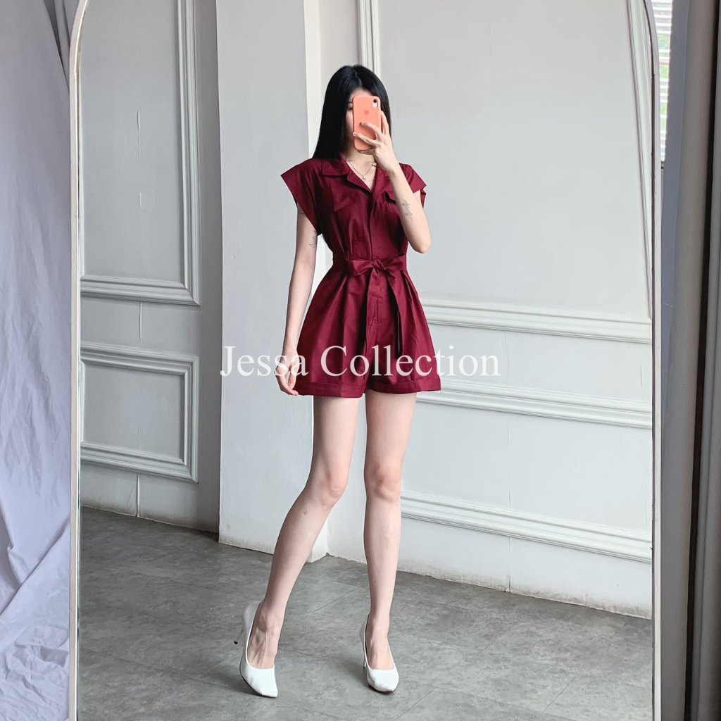 JESSA Premium Odysee Ribbon Jumpsuit TH 377 / 1004 COTTON Overall Wanita Pocket Terusan Celana Pende