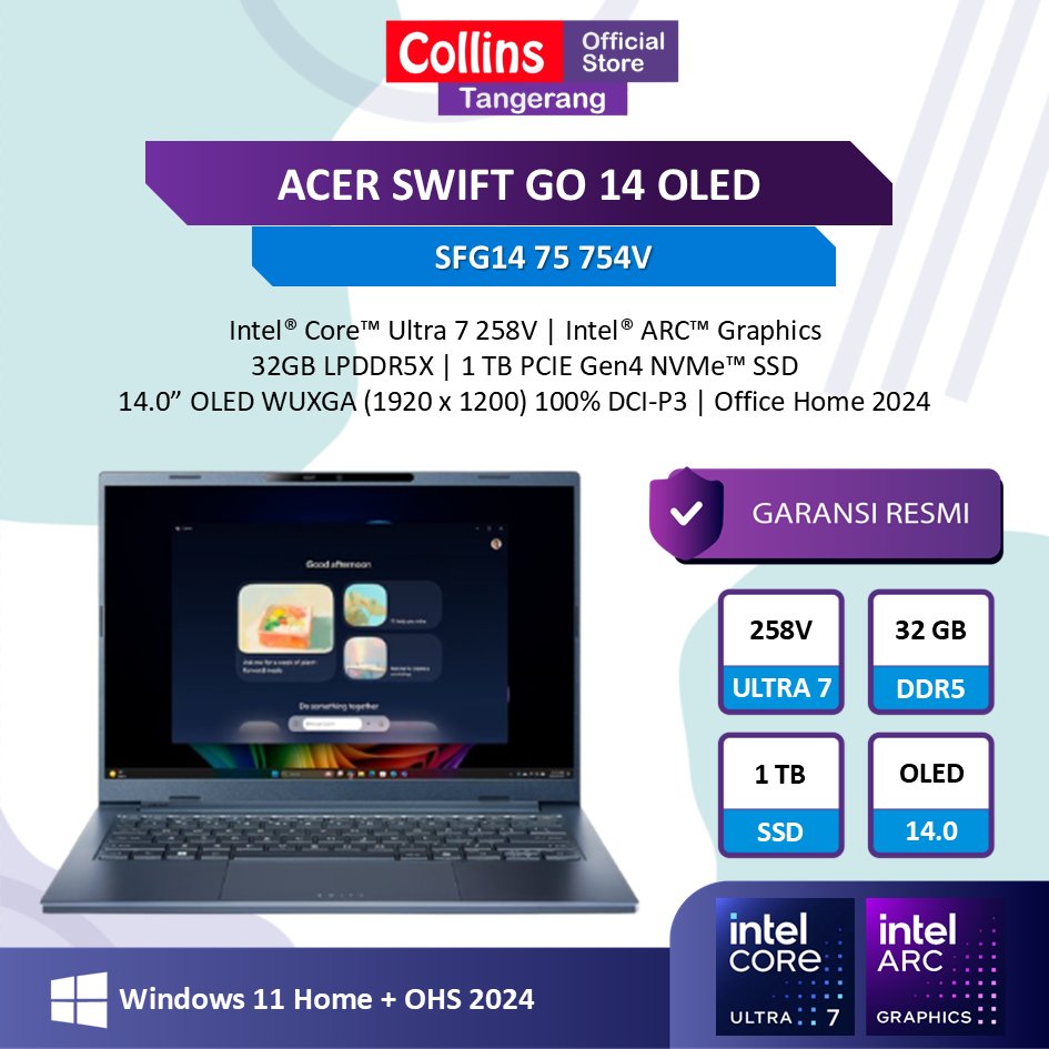 ACER Swift Go 14 OLED SFG14 75 754V Ultra 7 258V RAM 32GB SSD 1TB WUXGA W11 OHS - Acer Swift Go OLED