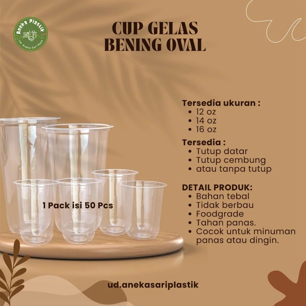 Gelas Plastik Oval 12oz/14oz/16oz/18oz/ Gelas Plastik Bening Oval Bahan PP / Gelas Oval Tebal Per Pa
