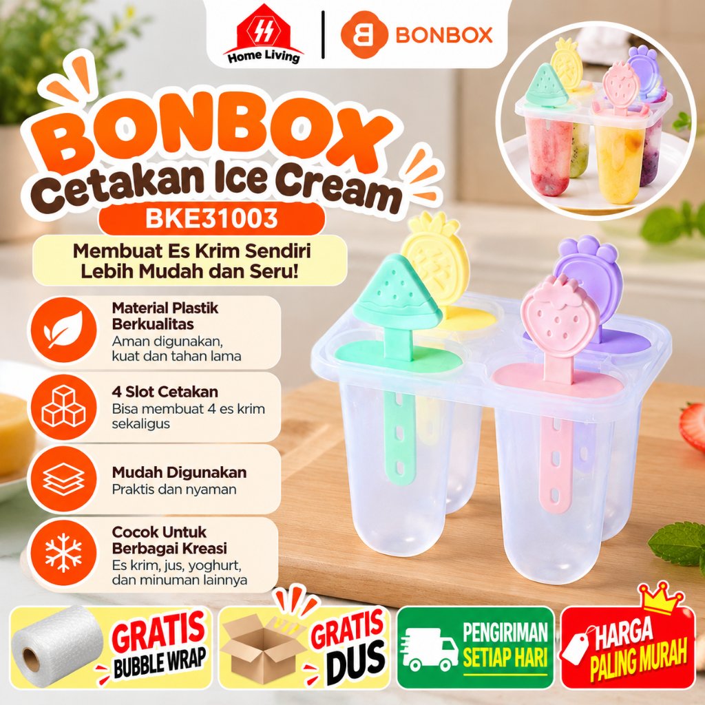Bonbox BKE31003 Cetakan Ice Cream 4 Slot | Ice Cream Maker Mold, Cetakan Es Krim Homemade, Cetakan E