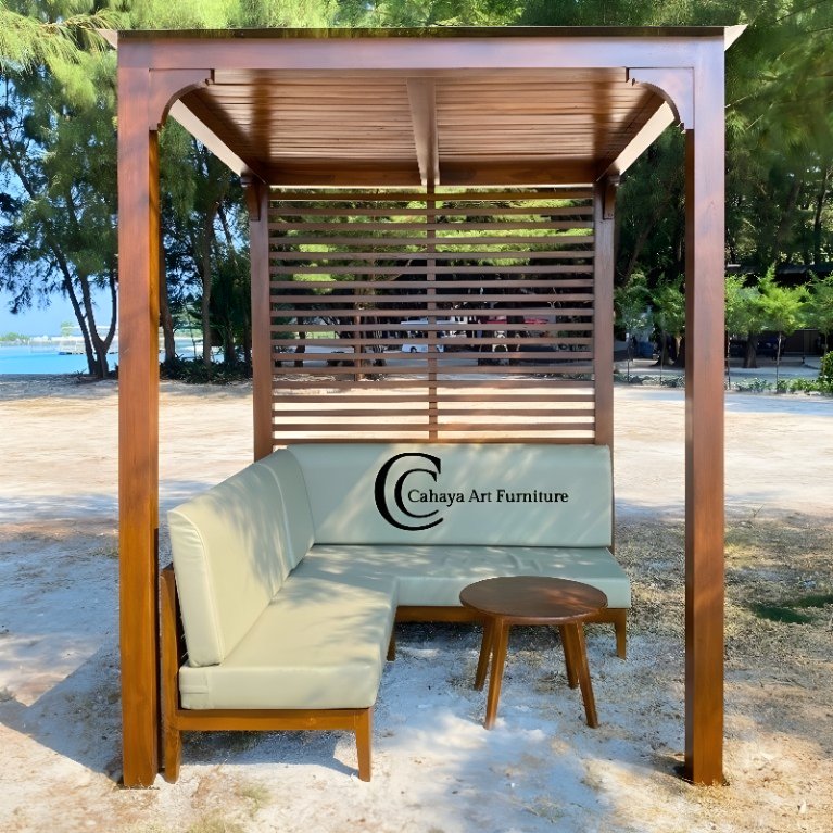 gazebo pantai kayu jati minimals ukuran 2x2 meter | gazebo taman kayu jati