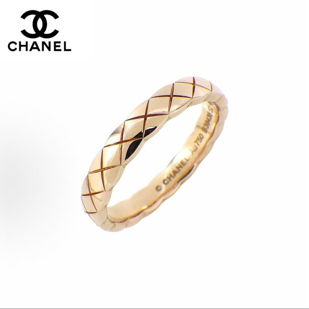 CHANEL Cincin Motif Kotak-kotak Emas Wanita Original Fashion Ring
