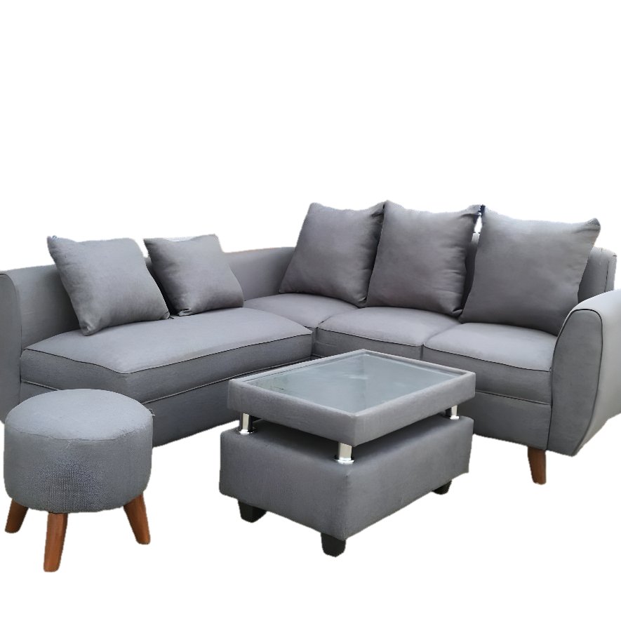 CENTRAL - SOFA L PUTUS RETRO MINIMALIS SET DENGAN MEJA DAN STOOL / SOFA TAMU KECIL MINIMALIS / SET S