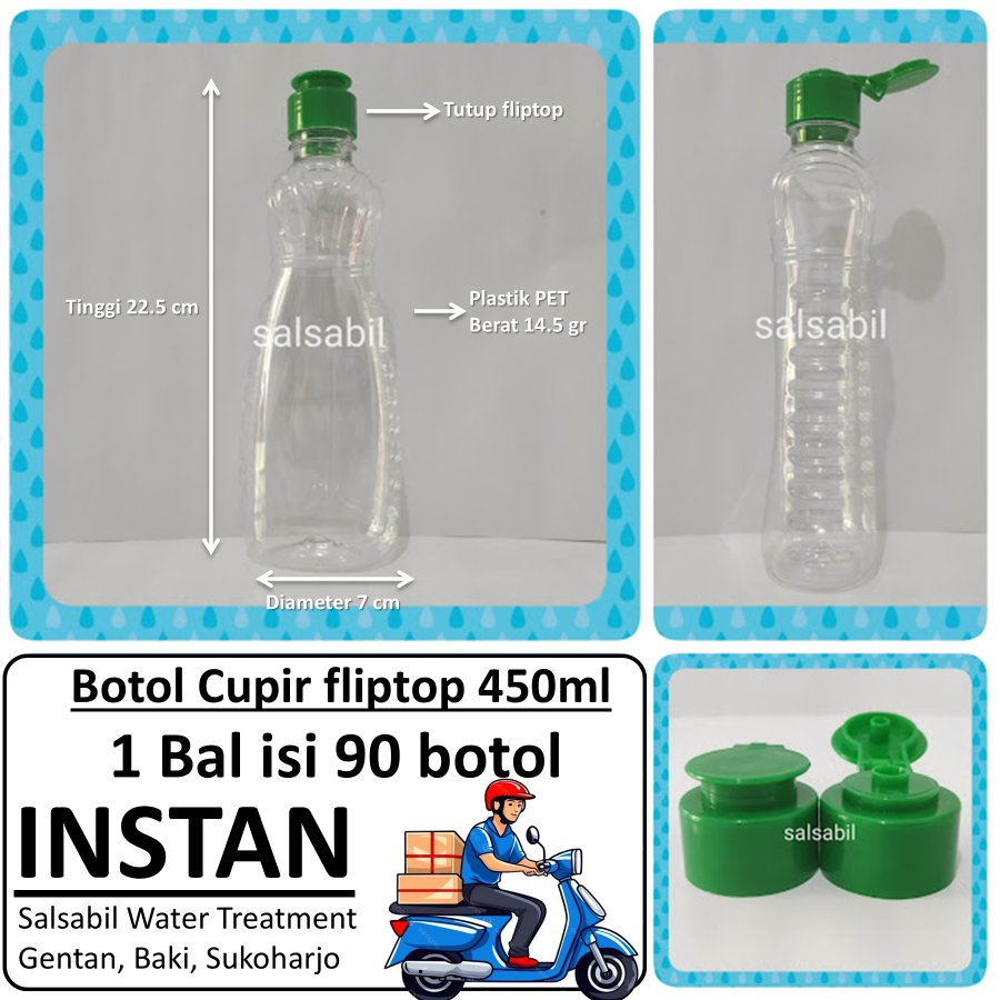 (INSTAN) Botol Cupir Fliptop 450ml / botol cuci piring / botol sabun 450ml (isi 90 botol)