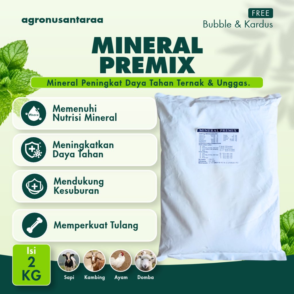 MINERAL PREMIX 2 KG TMC - Vitamin Mineral Untuk Meningkatkan Daya Tahan Pada Ternak & Unggas.