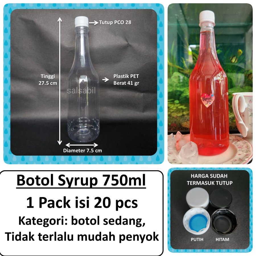 Botol Syrup 750ml / botol plastik 750ml / botol sirup ( ISI 20 PCS)